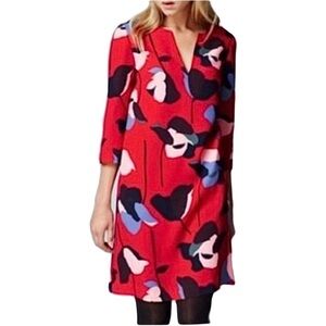 Boden | Easy Notch Tunic Shift Dress Floral Pockets Red Black Blue 8 Long